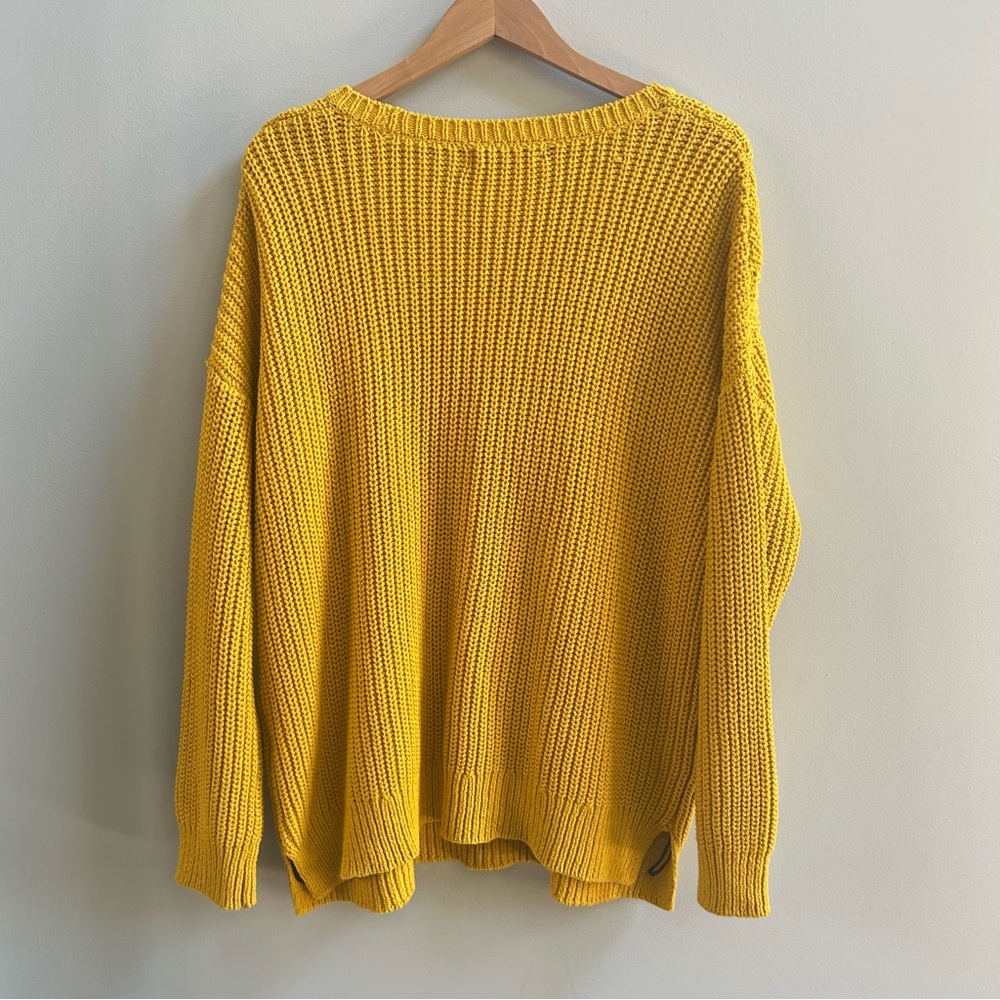 NWOT Rachel Roy Mustard Yellow Crewneck Cut-Out Chunky Knit Sweater, Size XXL - Picture 6 of 11